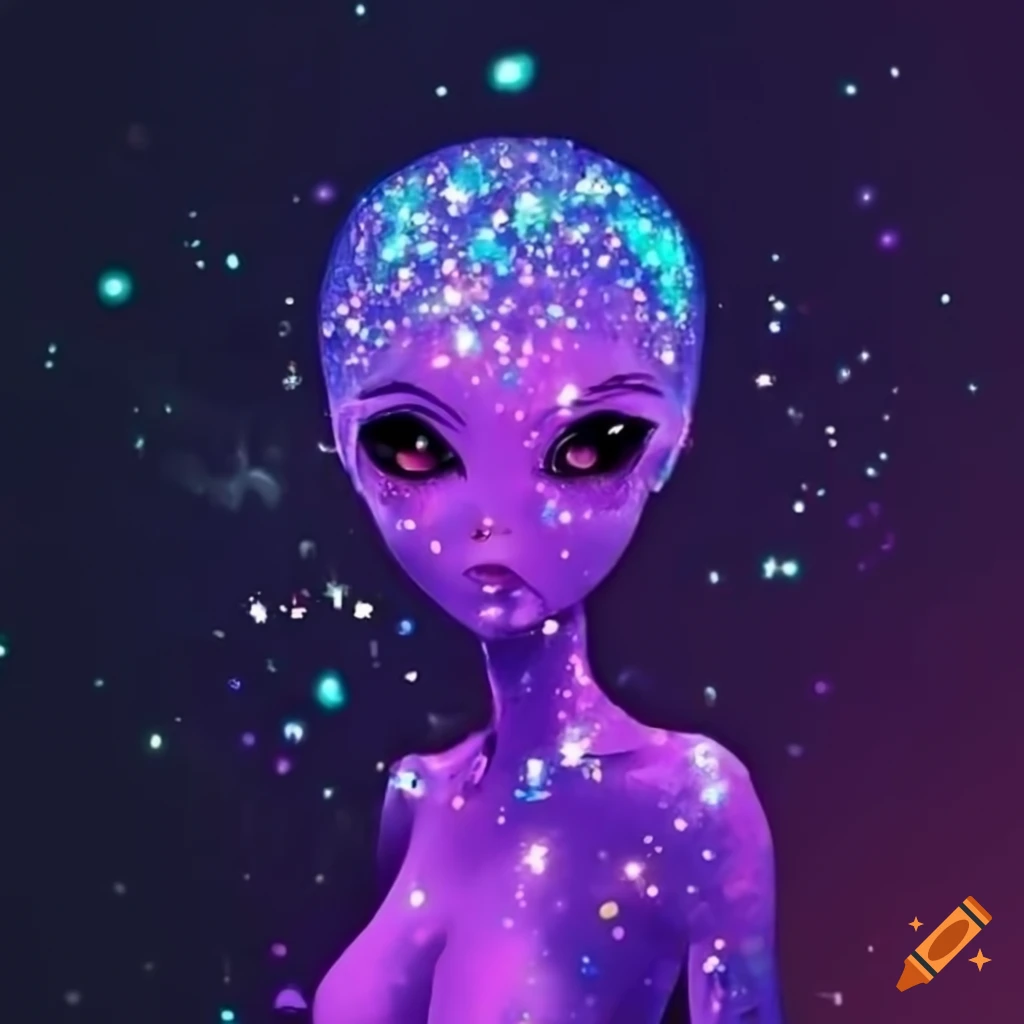 Detailed purple neon female alien in glitter anime style on Craiyon