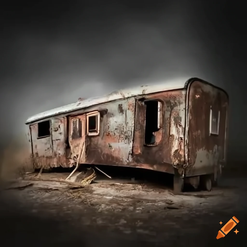 Abandoned mobile home trailer with guitars