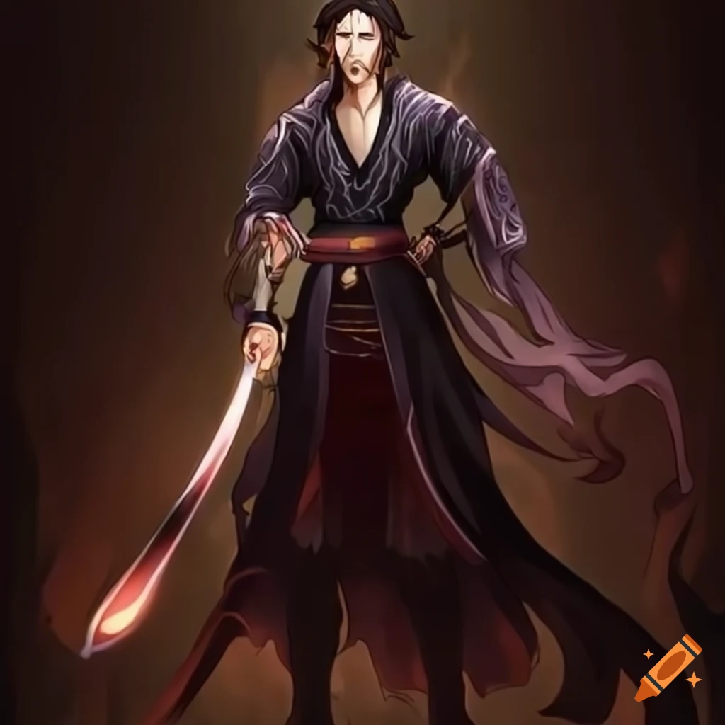 Male sorcerer with katana and wakizashi