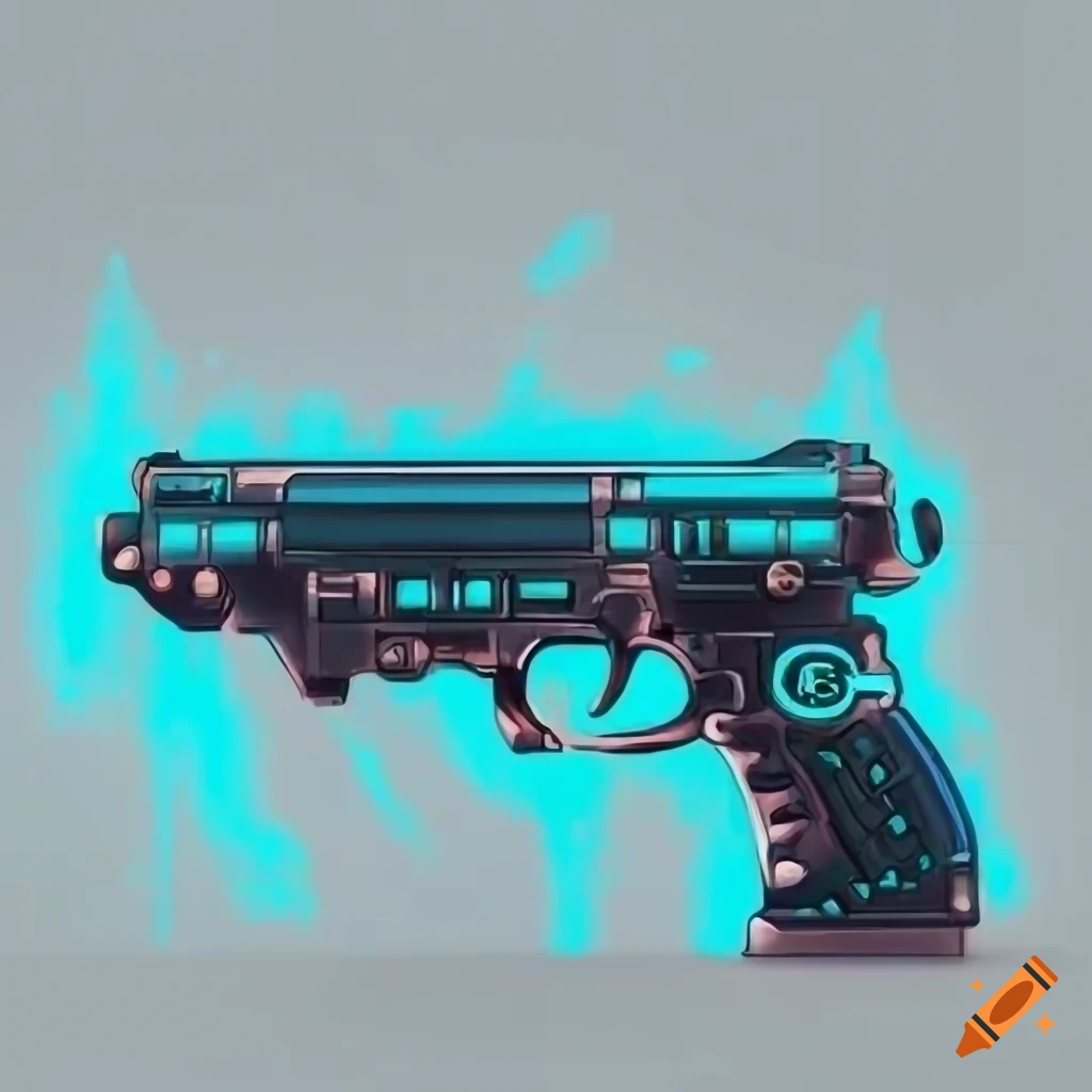 Futuristic pistol with cybernetic technology on white background