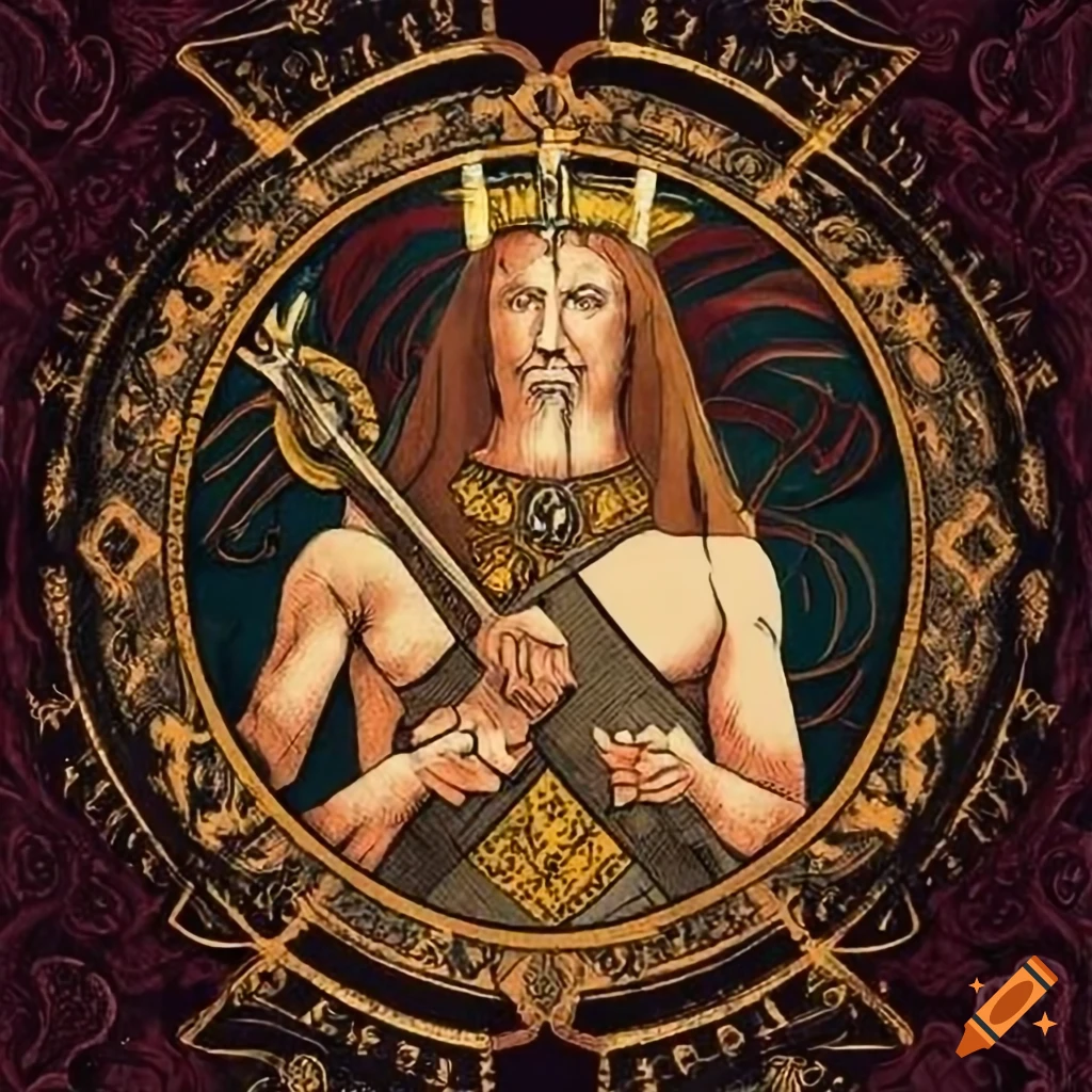 Tarot card King of Swords in the style of Leonardo da Vinci
