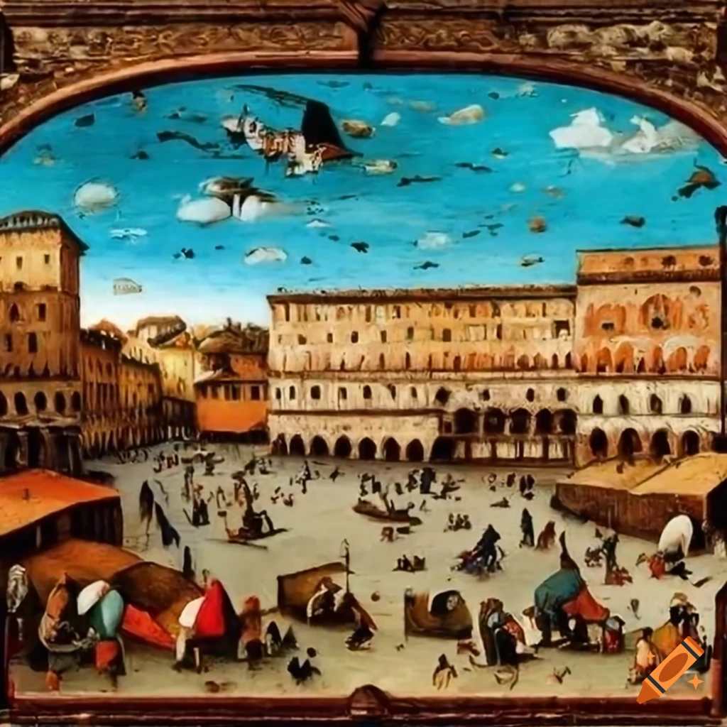 Perugia's square painted by Bruegel