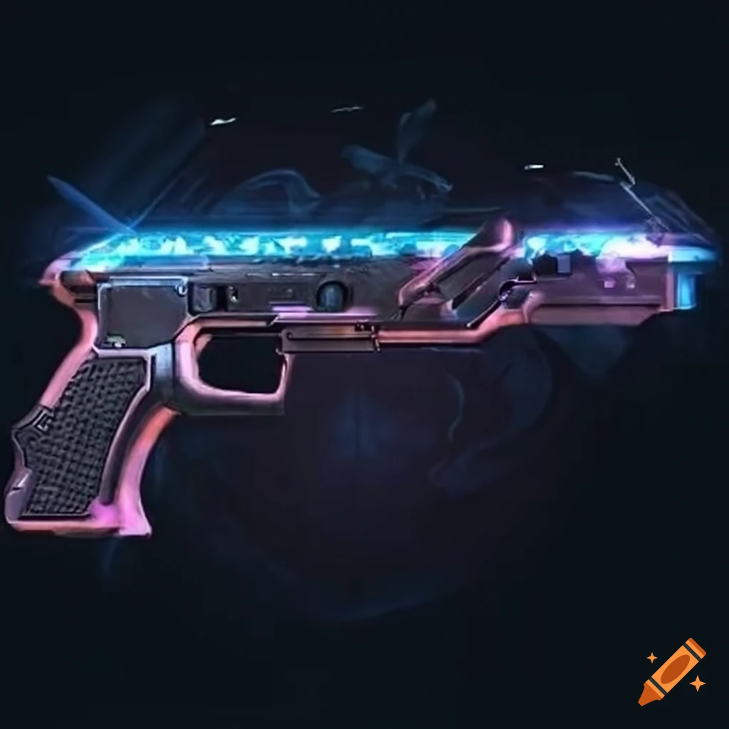Futuristic image with weapons, pistol, cybernetics, and technology