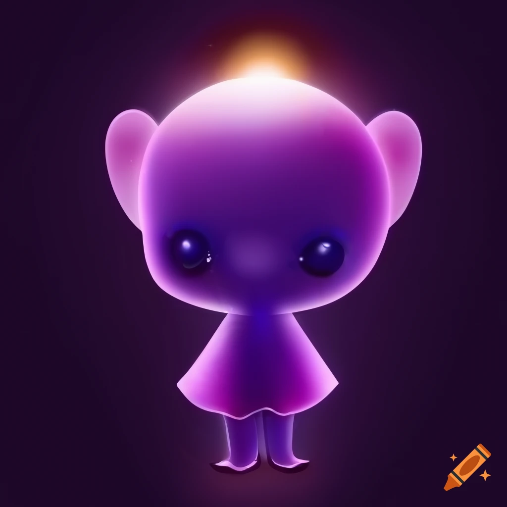 Cute cartoon angel with jewel tones glowing against a dark background