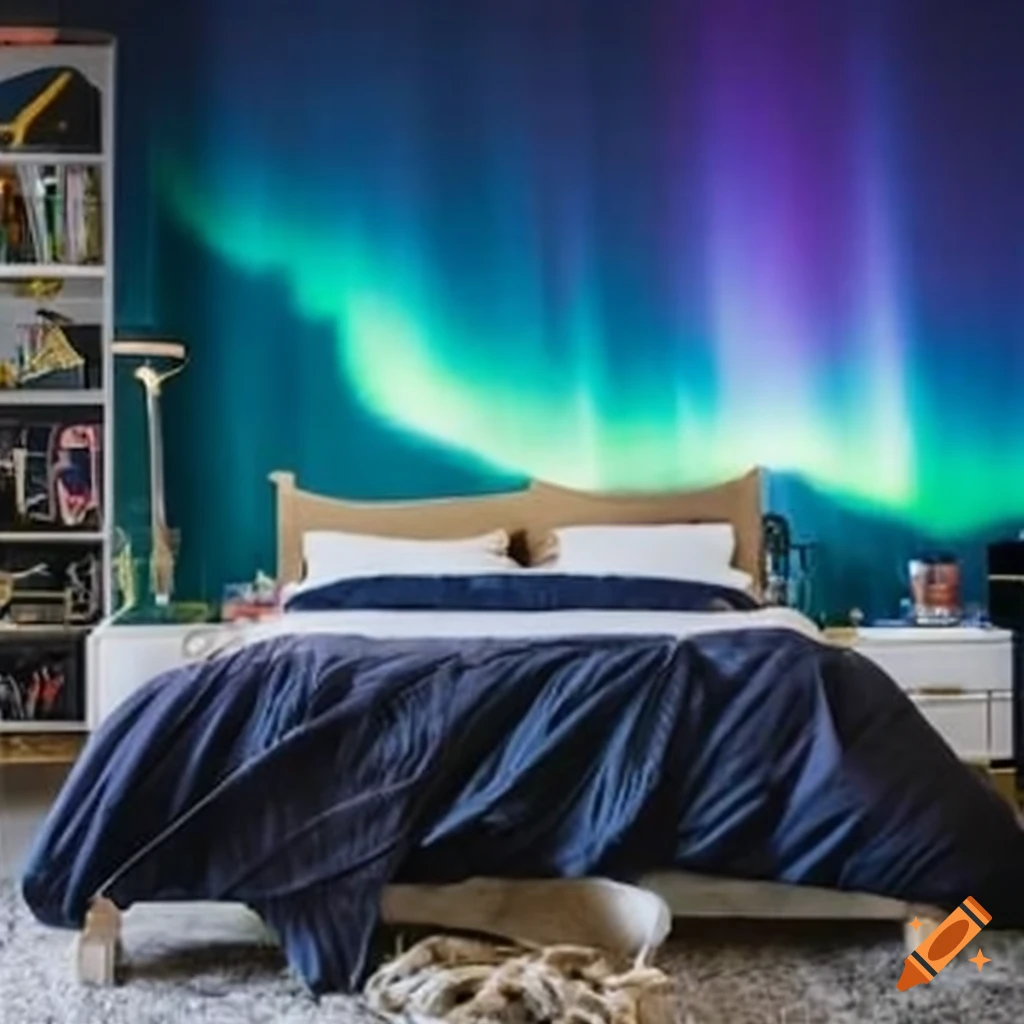 Bedroom with Northern Lights theme