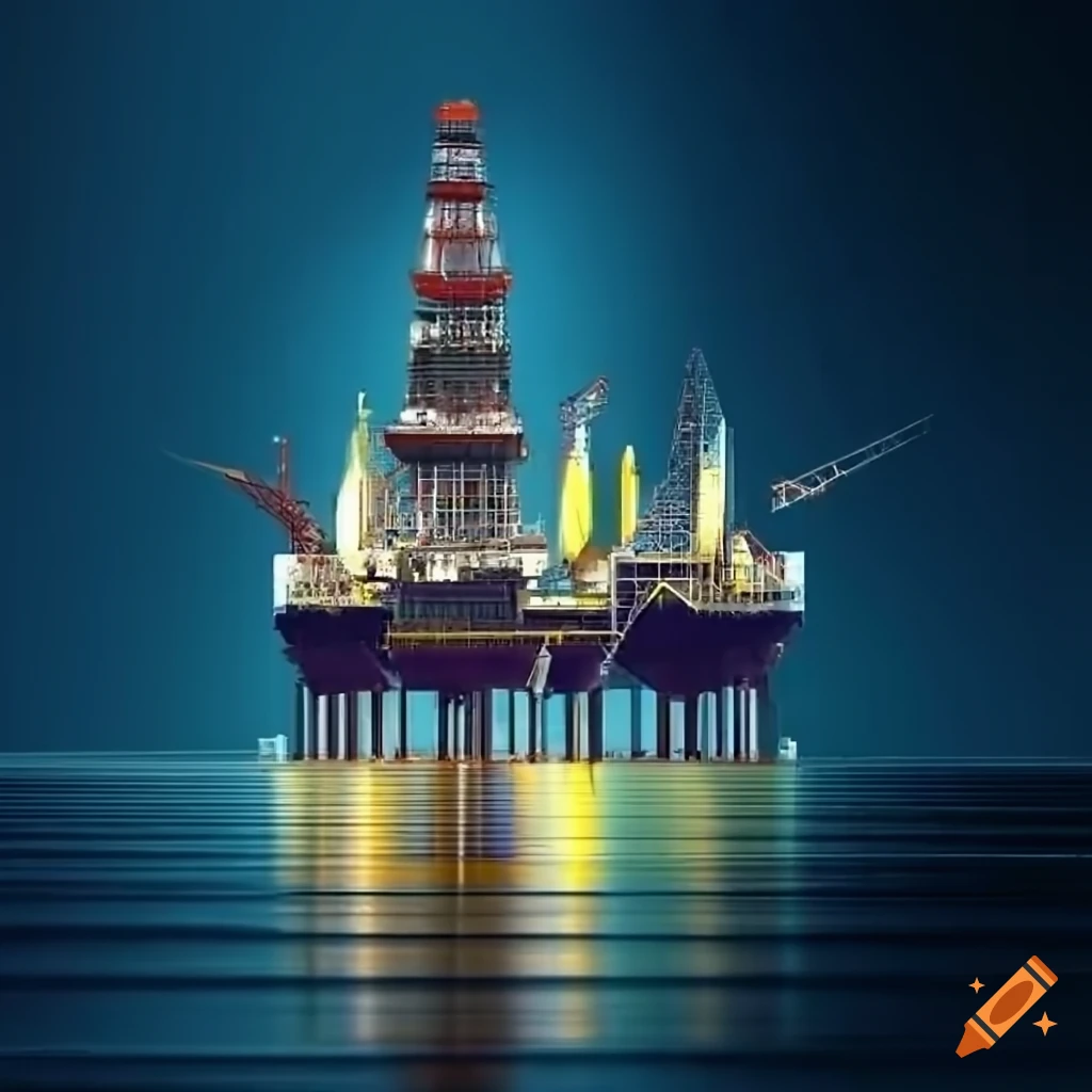 View of a futuristic offshore oil rig architecture interwoven with the ...