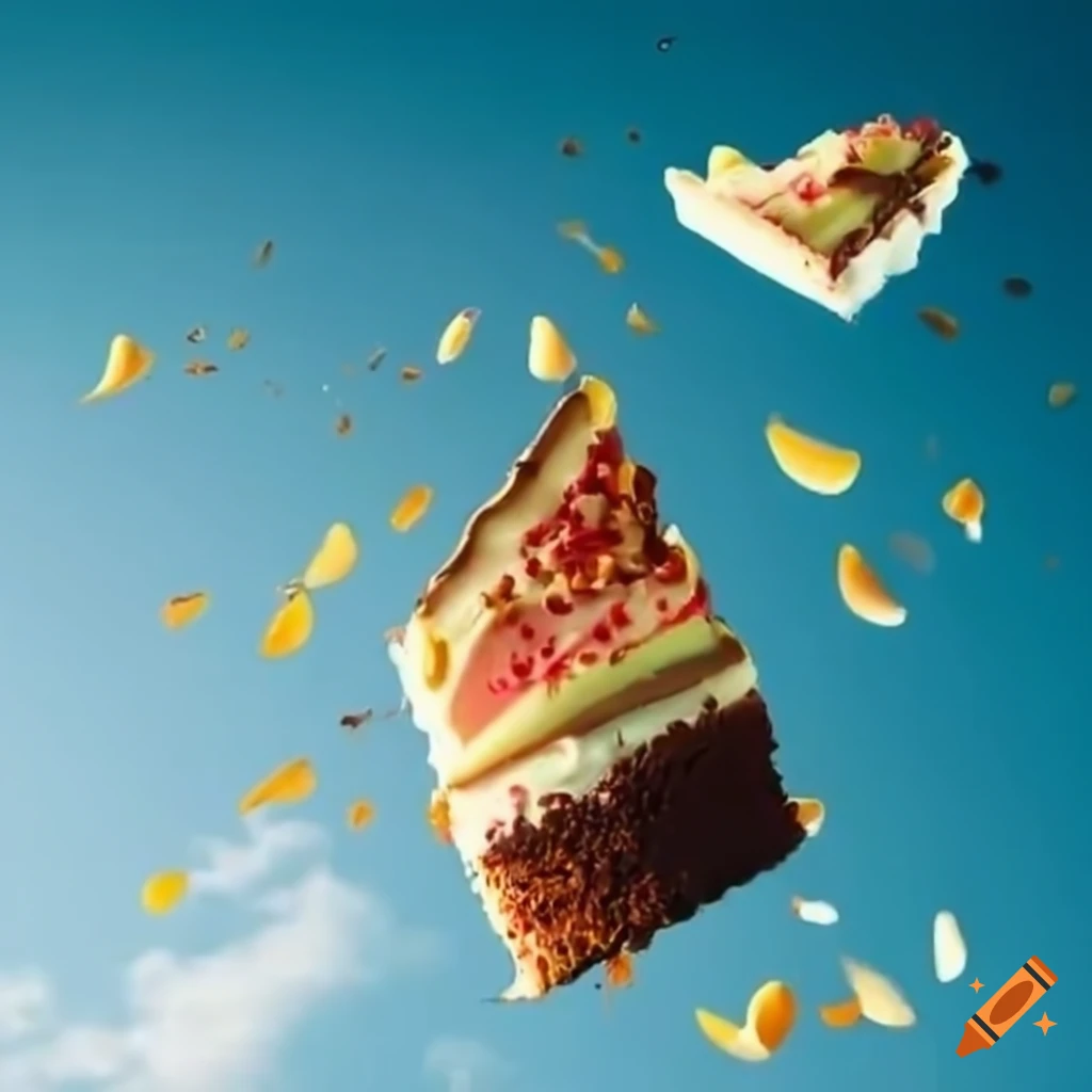 Cake falling from the sky on Craiyon