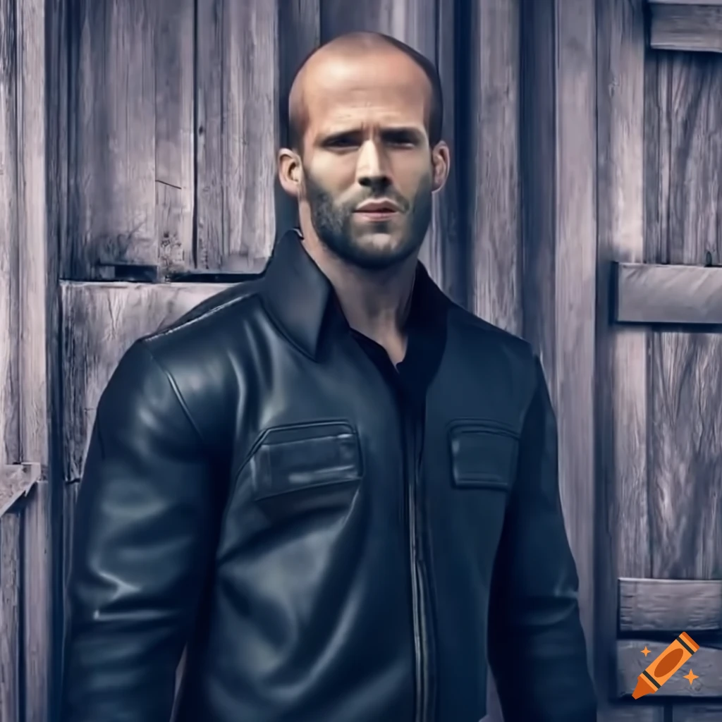 Young man in red plaid shirt and black leather jacket and trousers