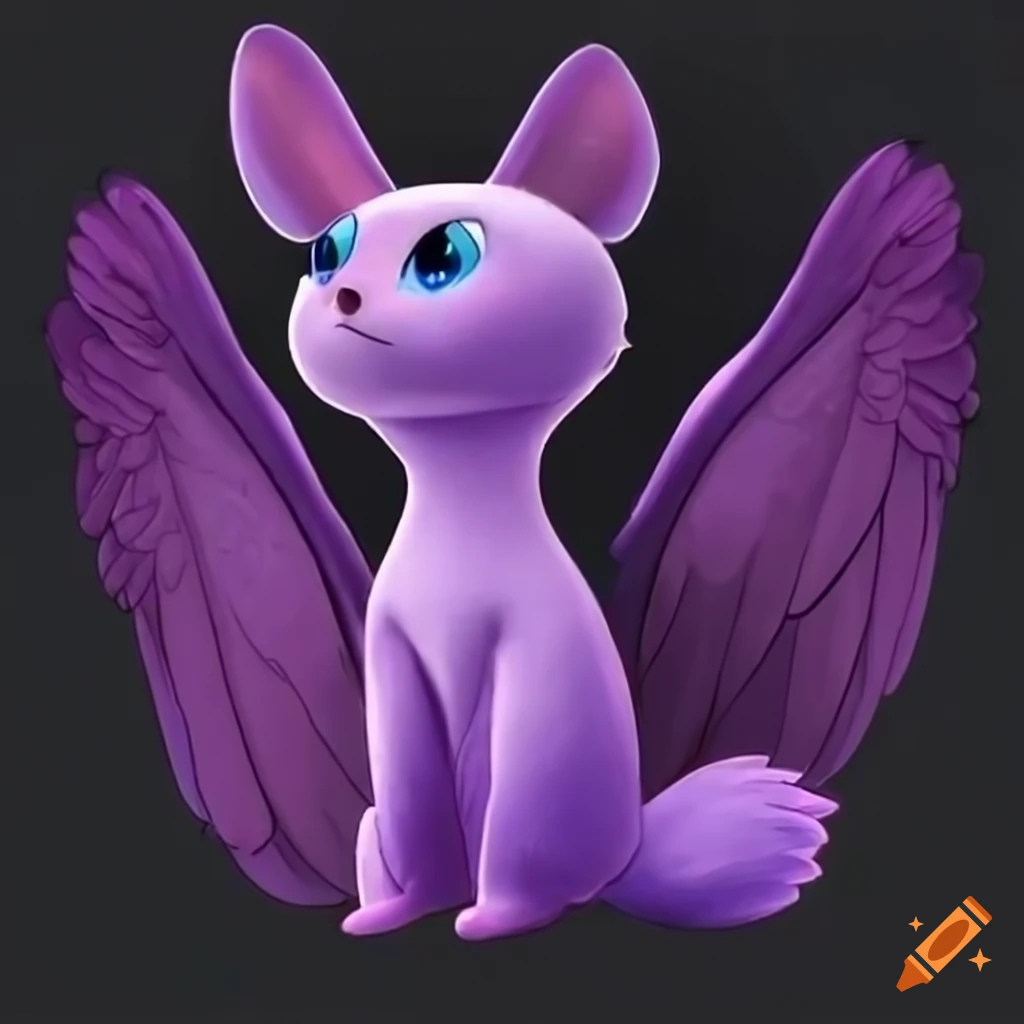 Small purple creature with wings, big eyes, and ears on Craiyon