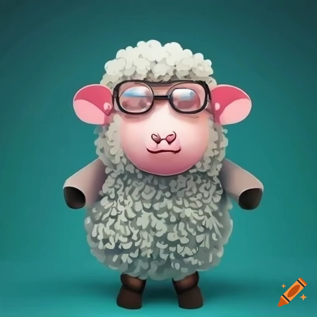 Smart sheep character with coat and nerdy glasses smiling