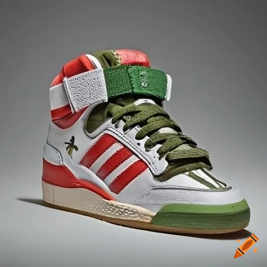 Adidas forum high sneakers in olive green with white laces and red stripes