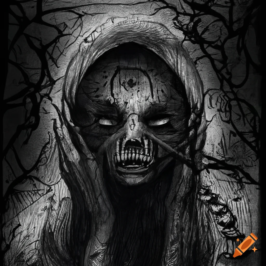 Ink drawing of a nightmare with sleep paralysis demon