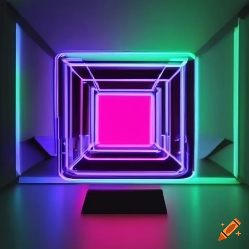 Neon glowing cube with solid walls on Craiyon
