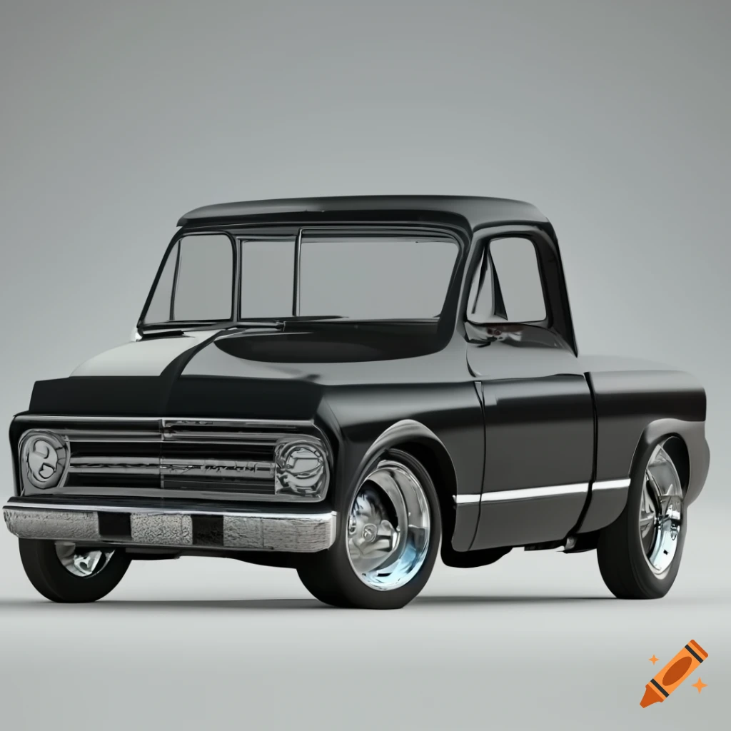 Vintage black Chevy C10 with silver rims in 3D model