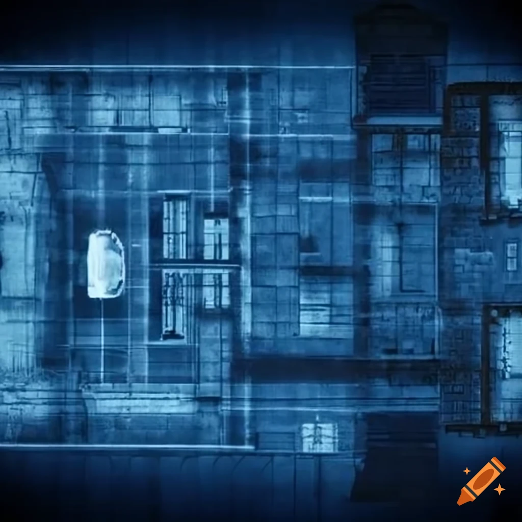 Technical blueprint floor plan of Scottish Castle Eilean Donan for Highlander video game