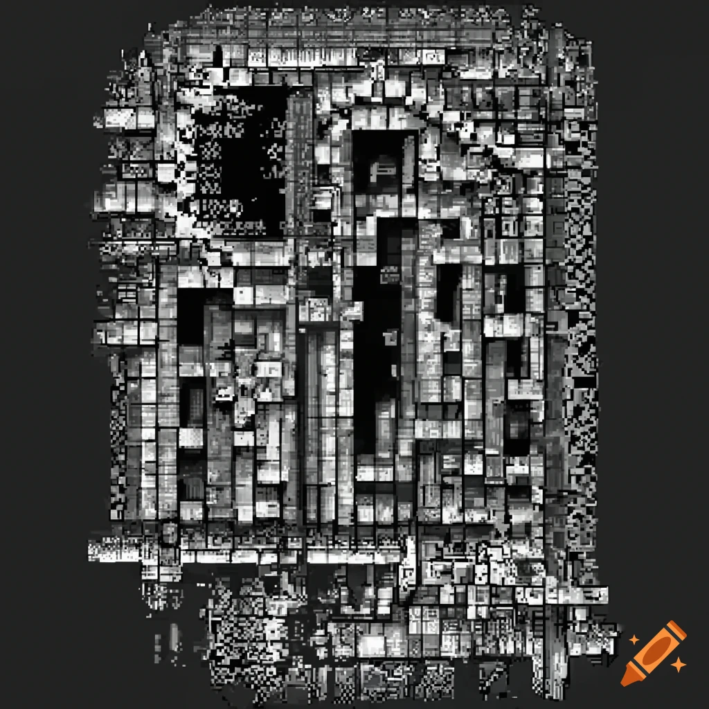Pixelated Super Metroid and Castlevania map with maximum detail and contrast