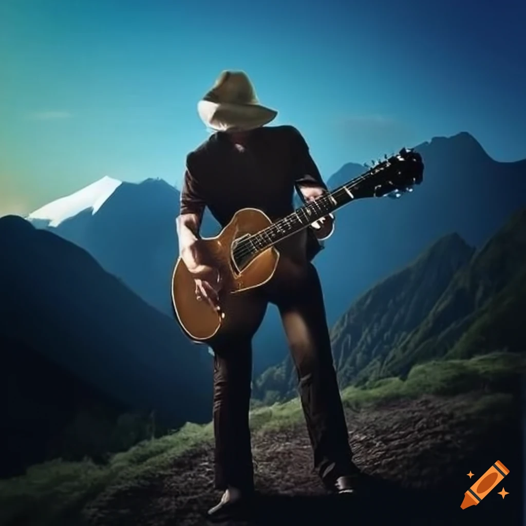 Country band playing with mountains in the background