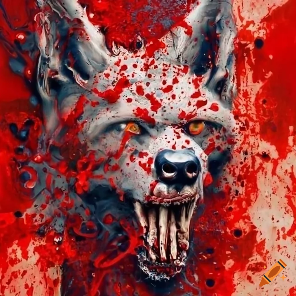 Surreal abstract painting with mythical creatures and werewolf