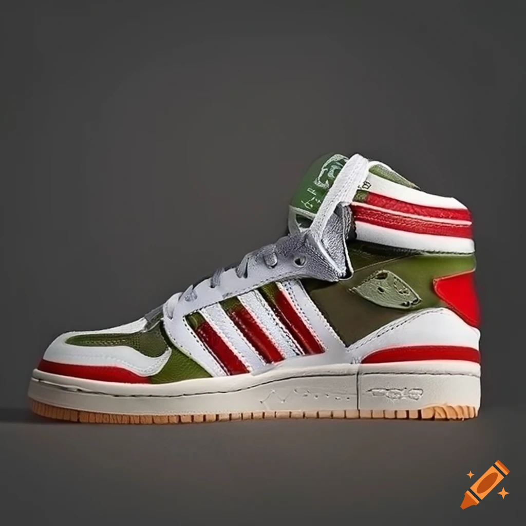 Adidas forum high sneakers in olive green with white laces and red stripes