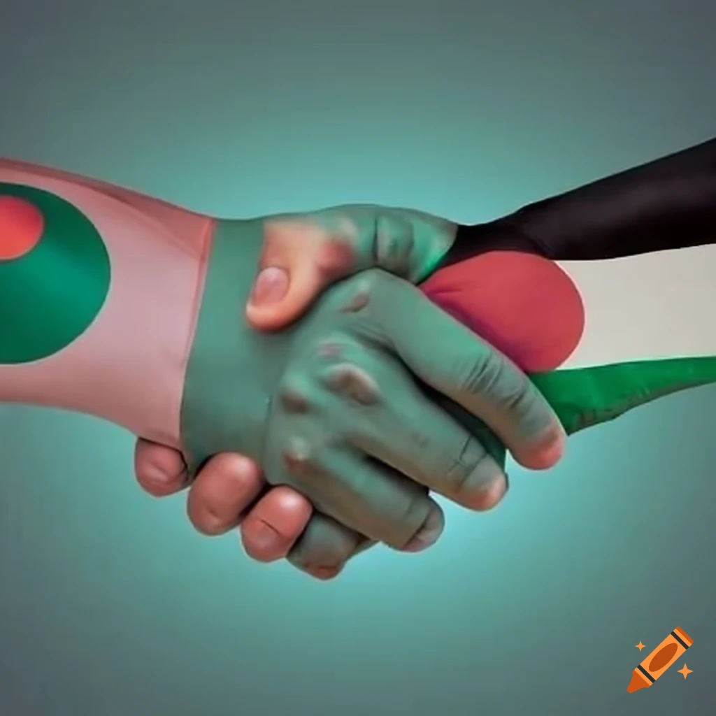 Handshake flags of Bangladesh and Palestine