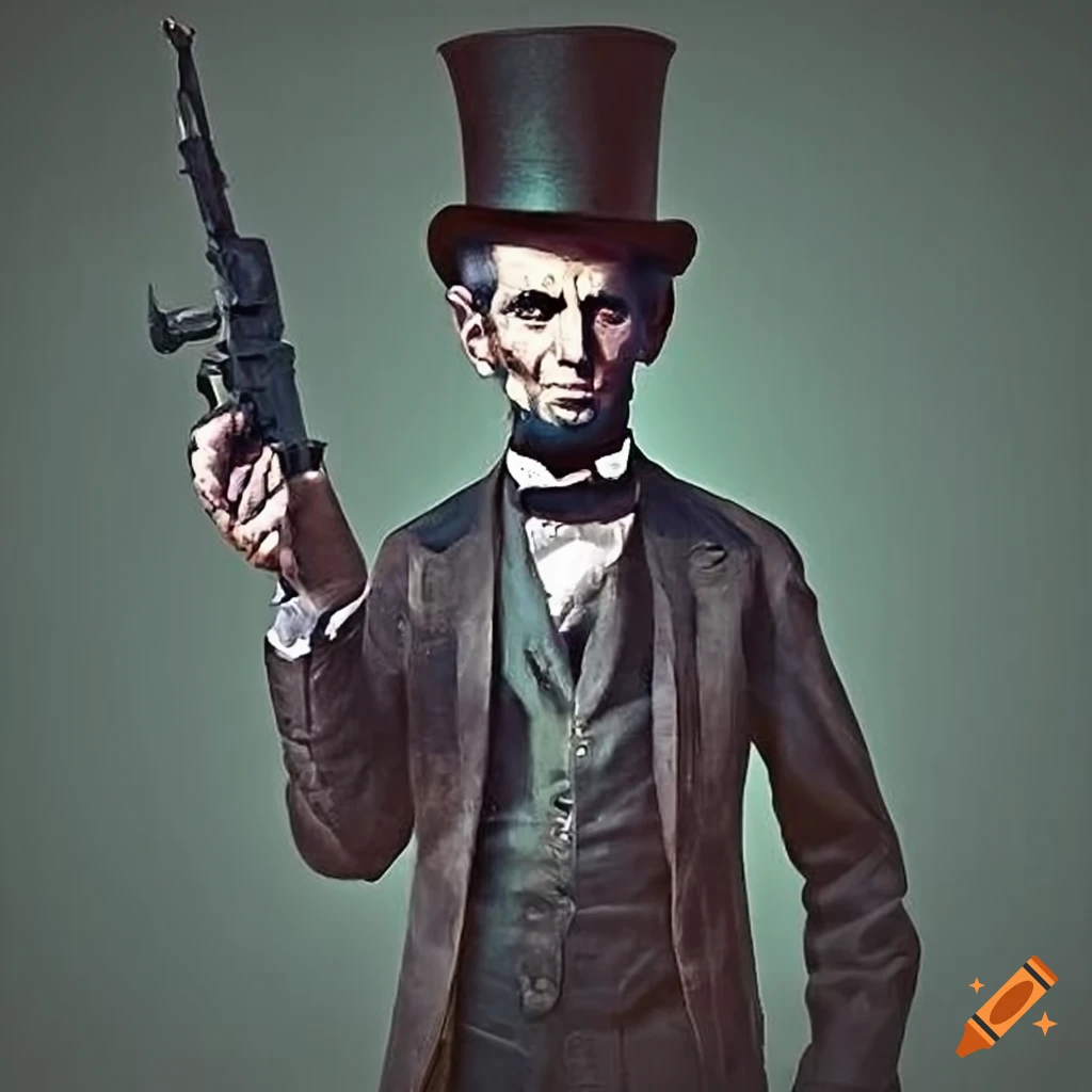 Abraham Lincoln top hat holding rifle pistol gun
