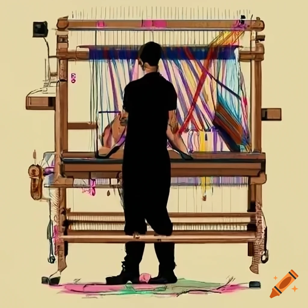 Man working at a futuristic loom