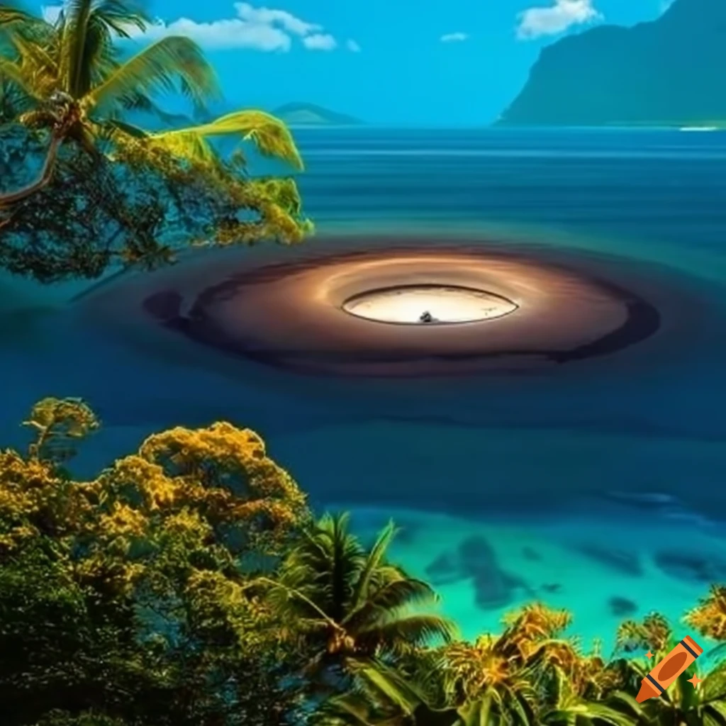 Contrast between black hole and tropical island landscape