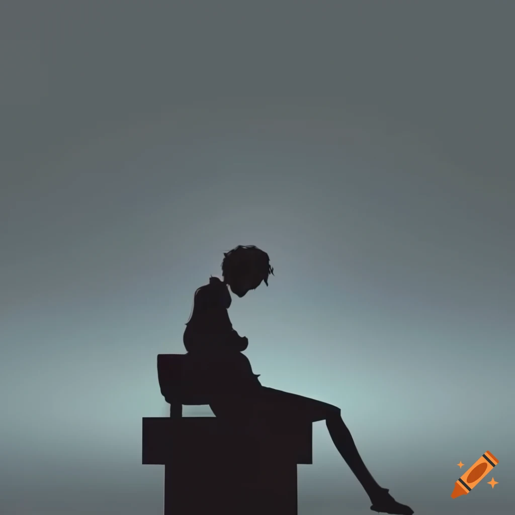 Silhouette sitting on a chair in a room with light from above on Craiyon