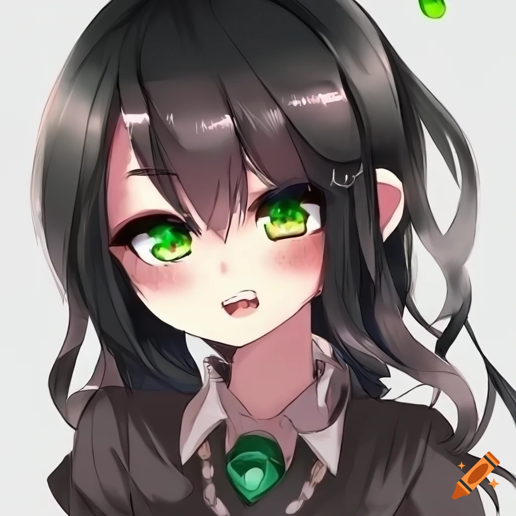 Anime chibi with black hair and green eyes on Craiyon
