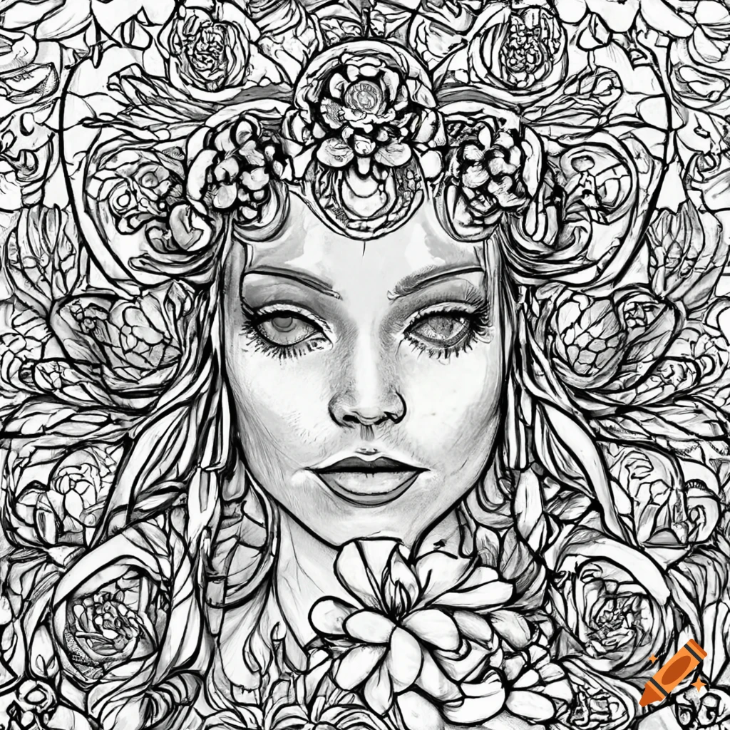 stunning-goddess-gaia-surrounded-by-flowers-in-a-coloring-page-on-craiyon