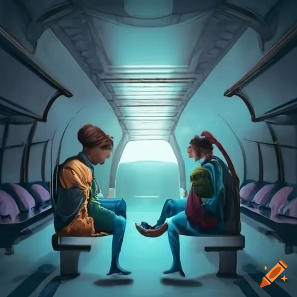Life-coach and trainee inside a mystical carriage heading towards the horizon