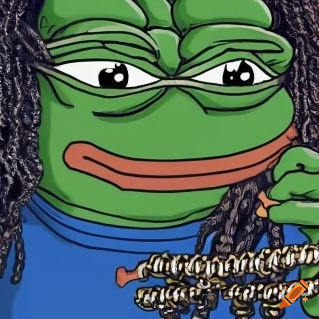 Pepe the frog with dreadlocks and gold chain
