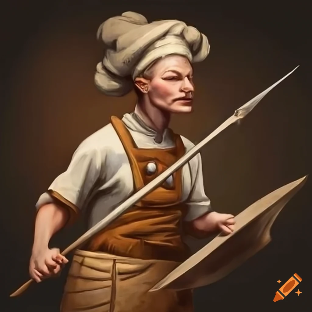 Baker holding a spear