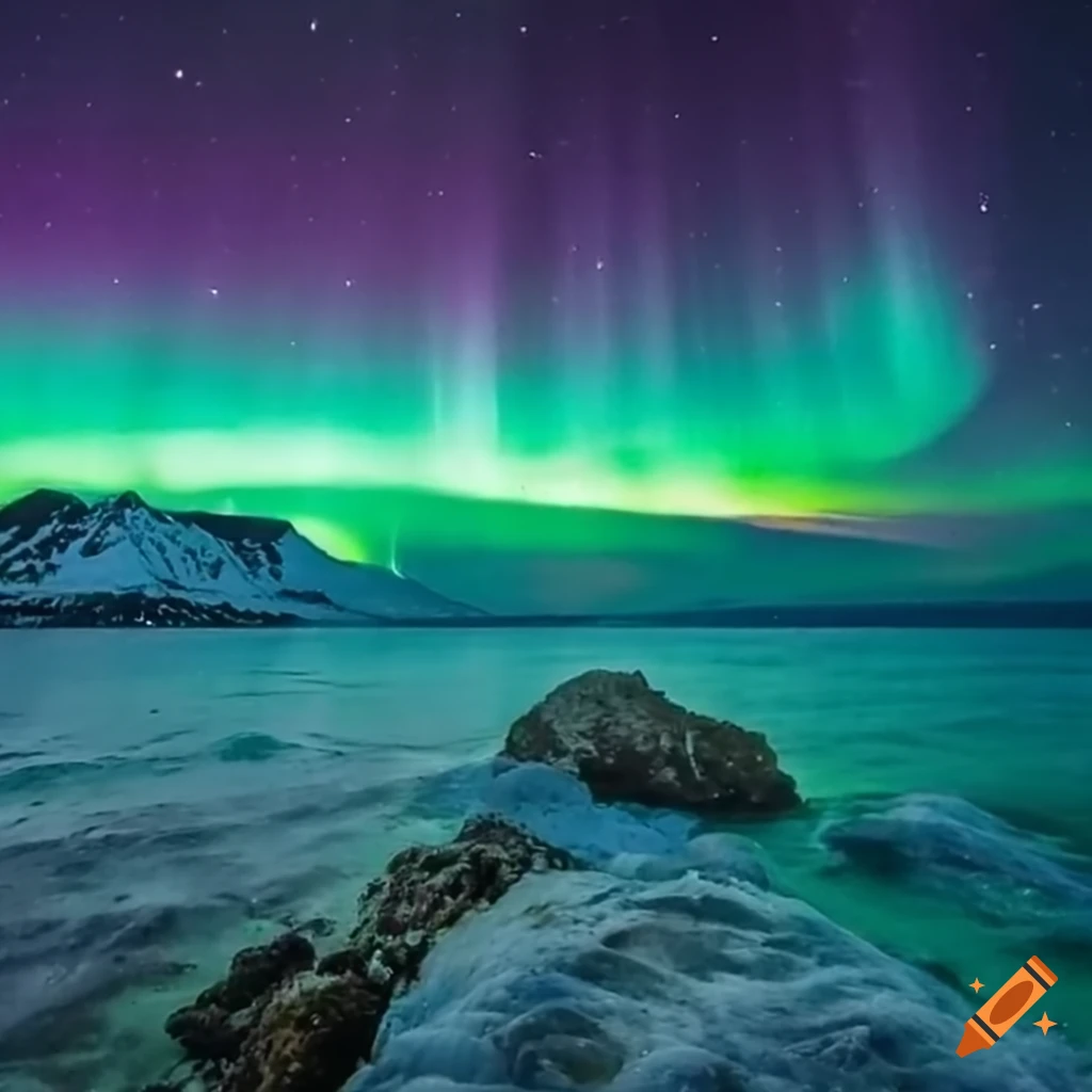 Northern lights under the sea at the deep ocean bottom