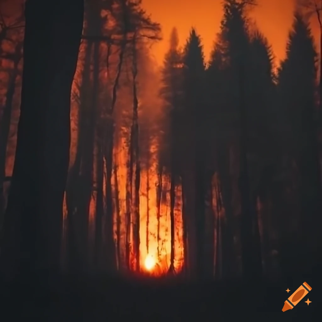 Silhouette of burning forest