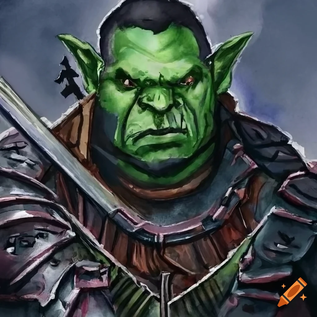 Winston Duke as an orc guard in a fantasy medieval character portrait