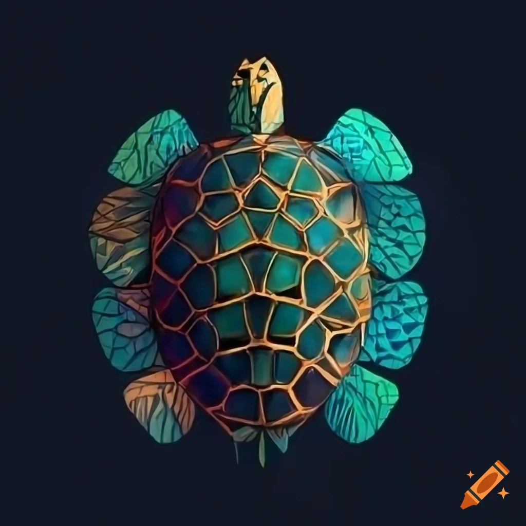 Black geometric and abstract turtles in full colors