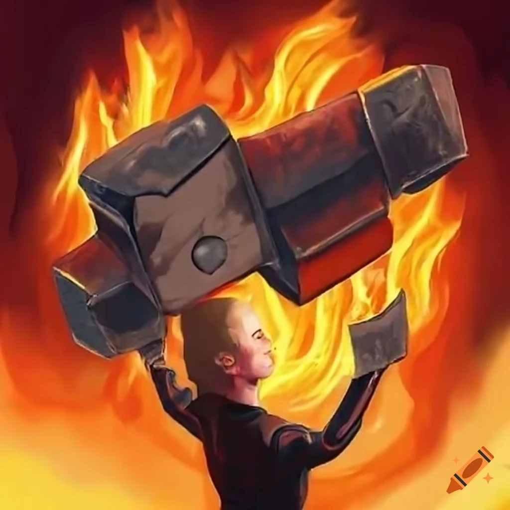 Thor's hammer ablaze and falling upside down to earth on Craiyon