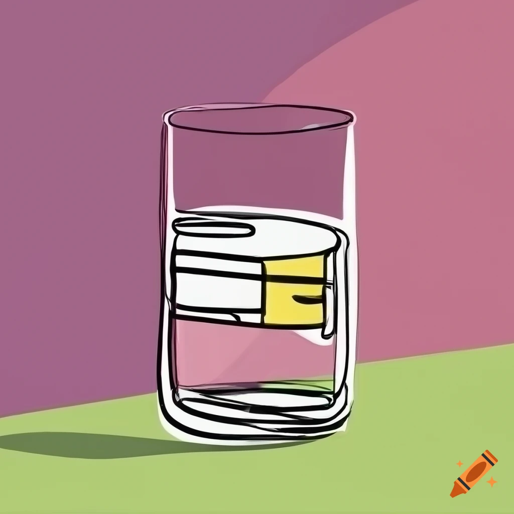 Continuous line drawing of rocks glass in Mondrian style with green, pink, yellow, red, and white