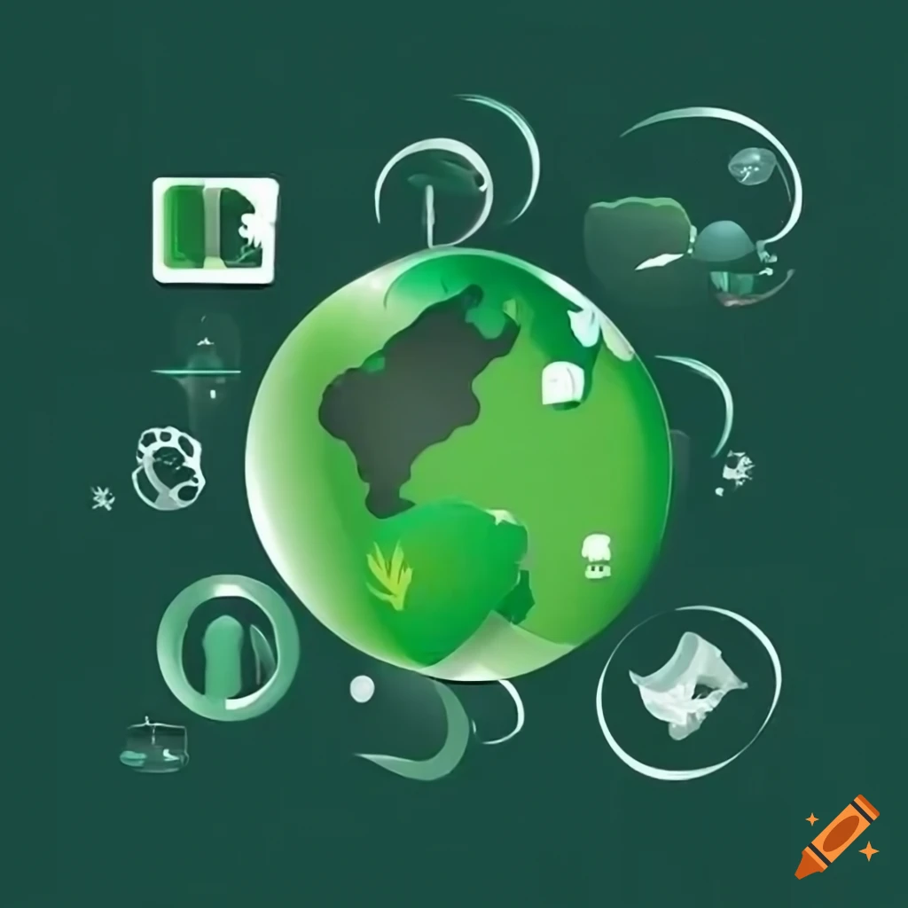 Professional and elegant eco-friendly event management scene in dark green with water icons