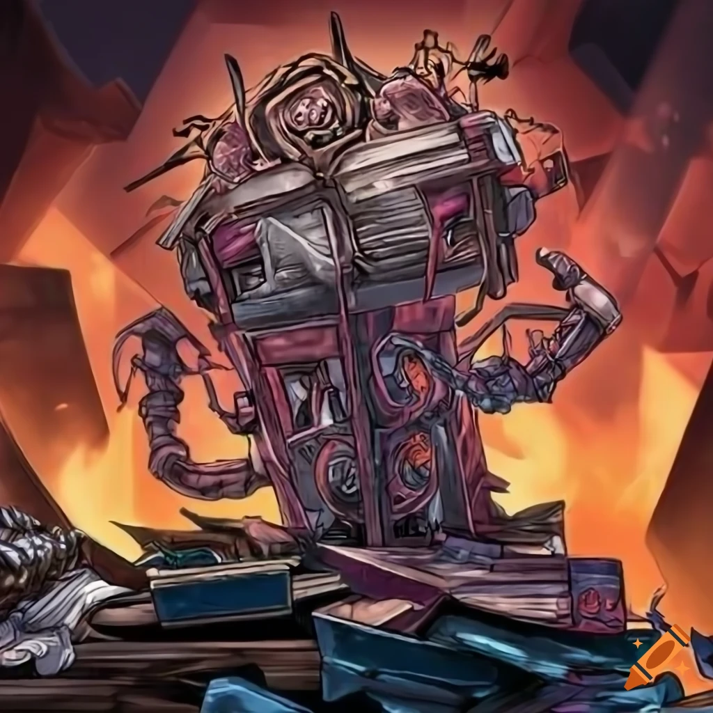 Cybernetic hand emerging from junk pile with pendrive in scrapyard