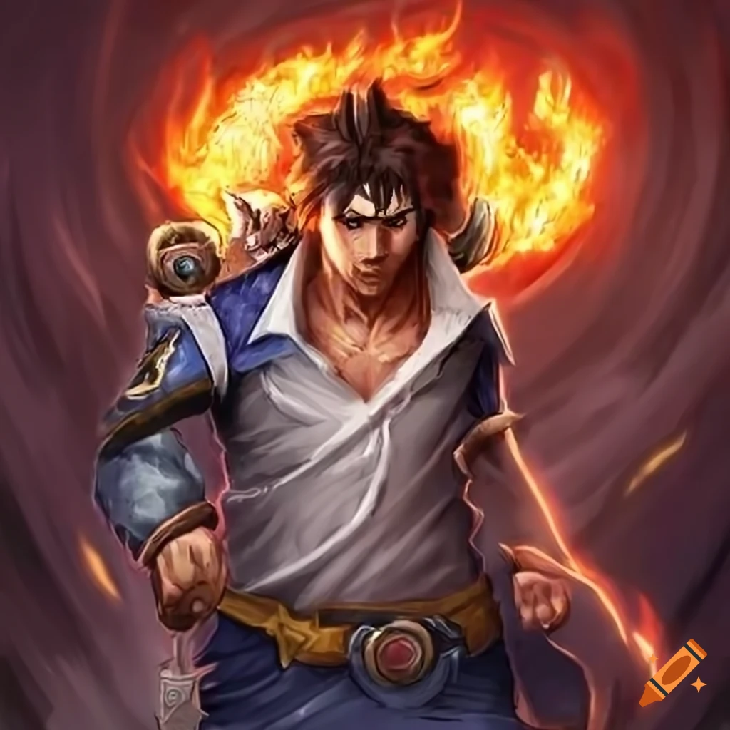 Character Raul the Firebrand with fire abilities and buffs