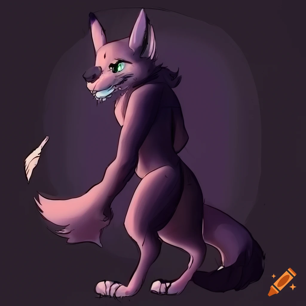 Anthropomorphic dark, fox-like furry standing on hind legs
