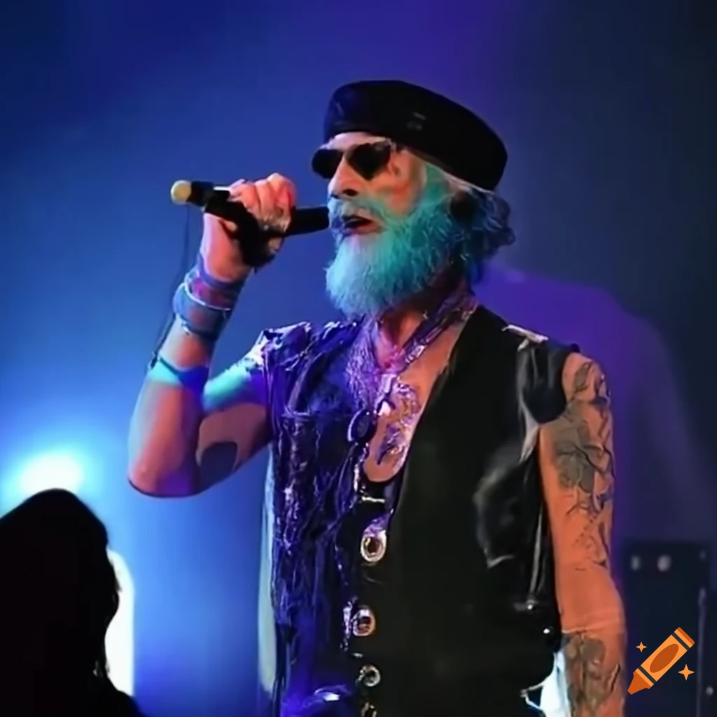 Iconic rockstar with a blue beard performing an energizing concert on ...