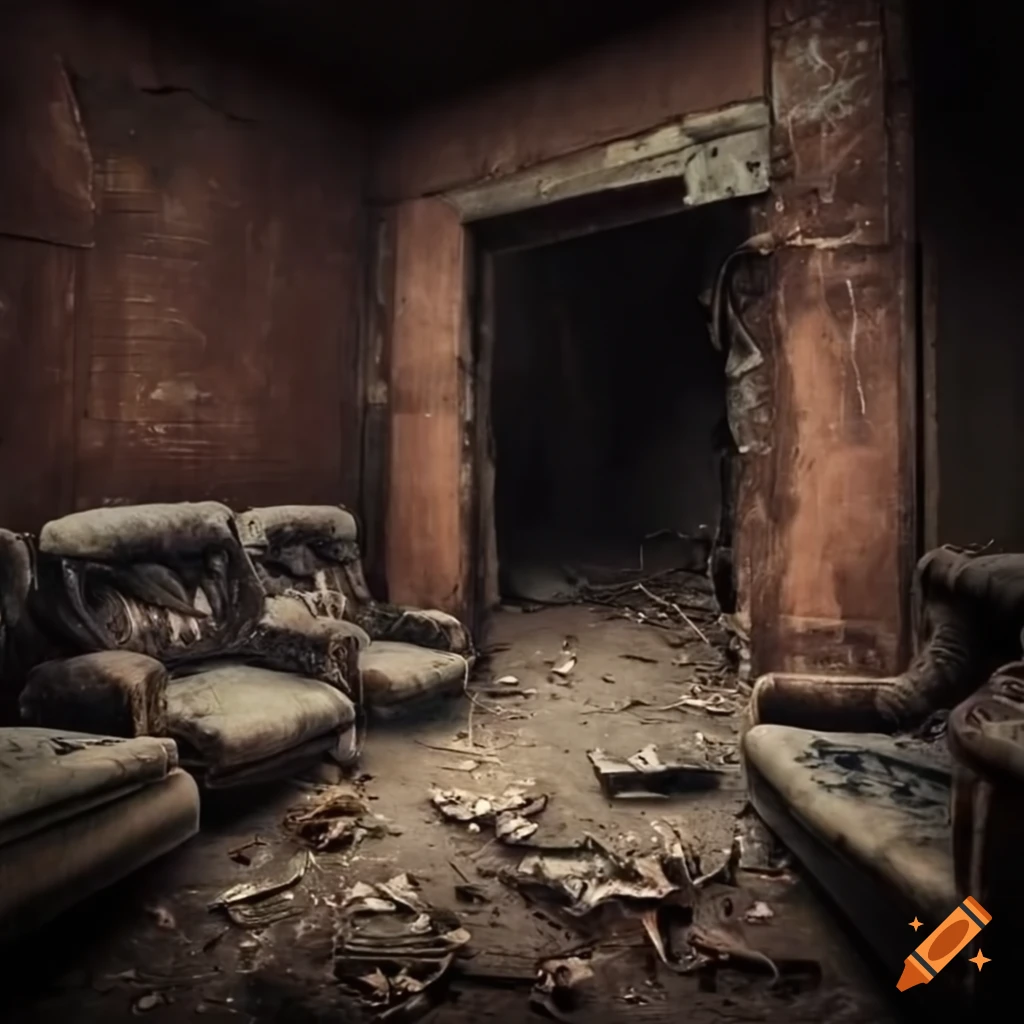 Dark room with industrial decay and rusted machines in a post-apocalyptic setting