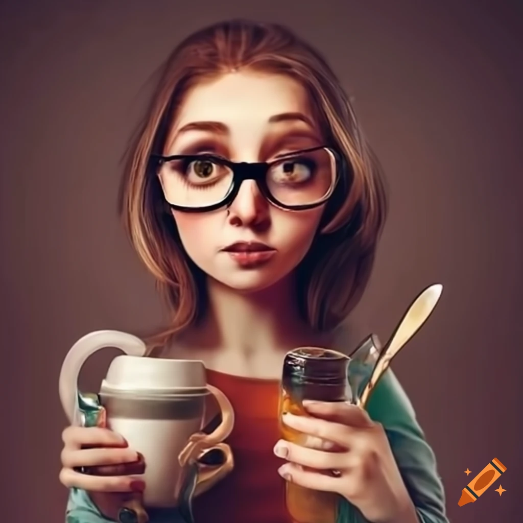 Brown-eyed girl with glasses surrounded by kitchen utensils