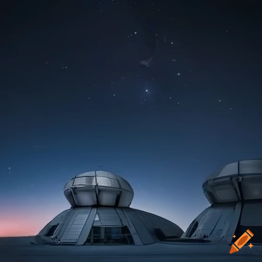 Modern lunar base with futuristic interiors against a starry night sky