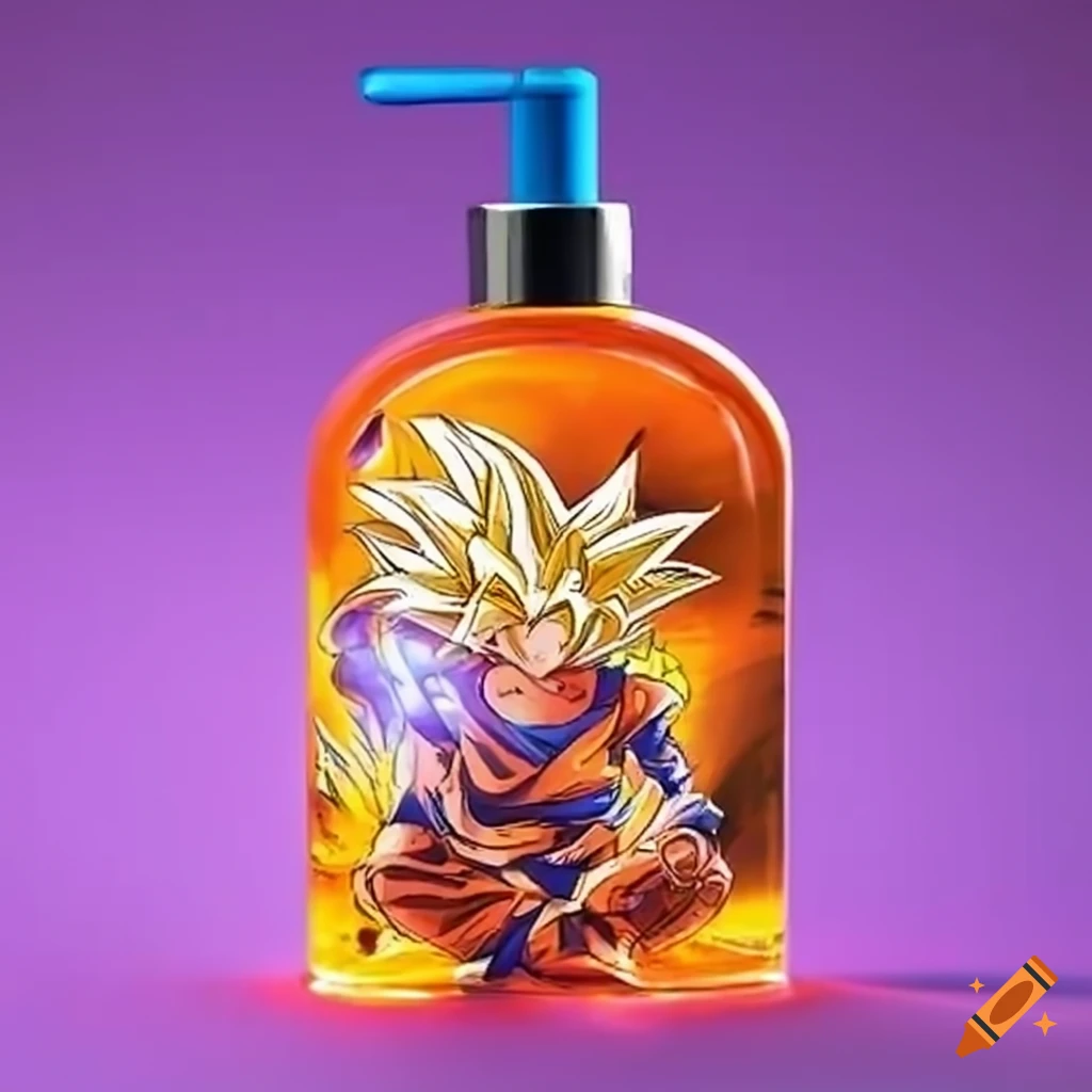 Container of liquid soap with Dragon Ball Z design