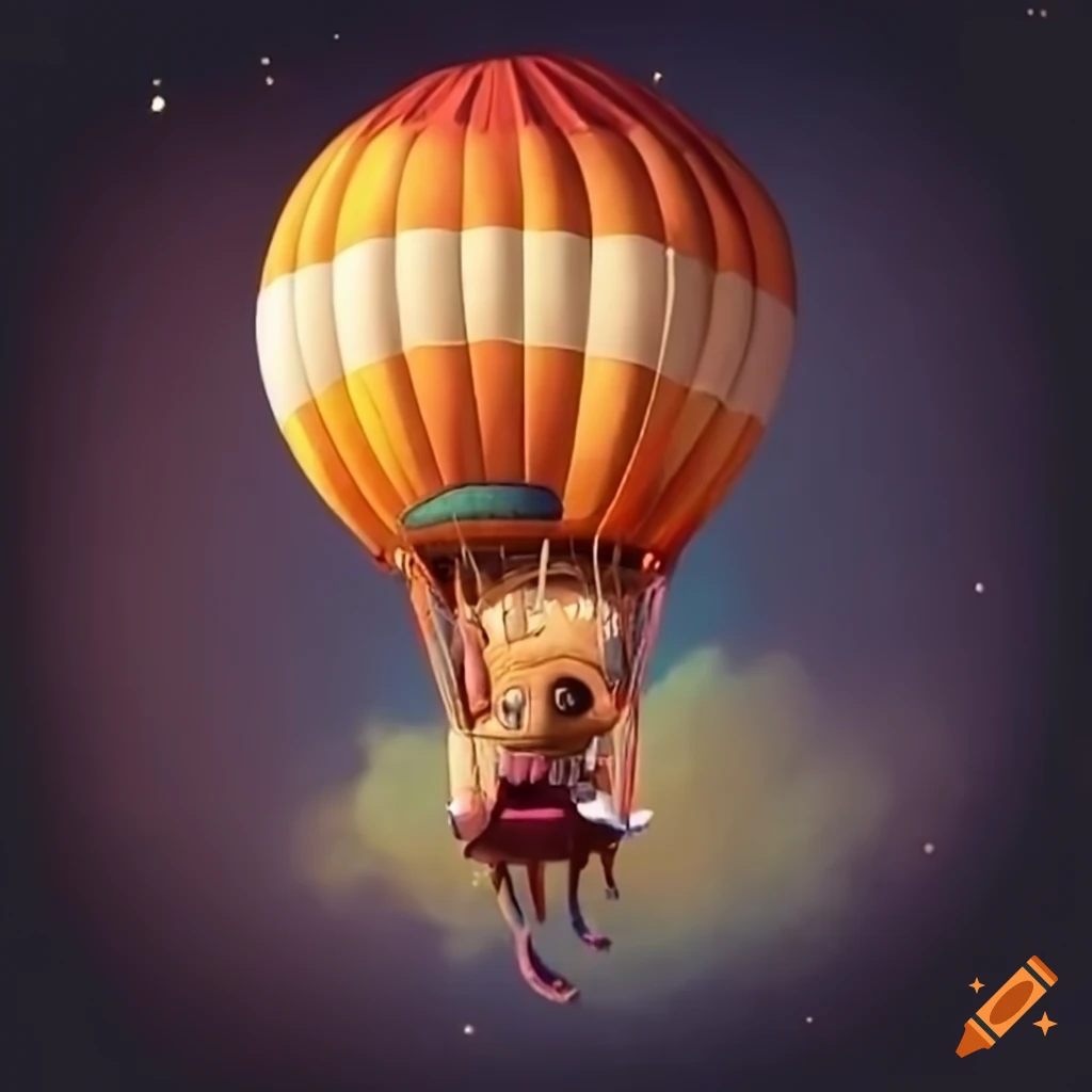 Tiny mouse named Sheldon piloting a whimsical hot air balloon