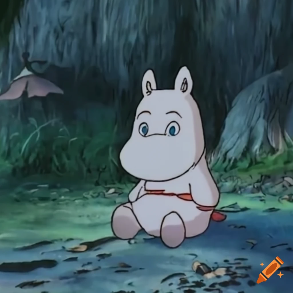 Moomin and Little My together in Studio Ghibli style